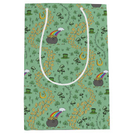 Fun St Patricks Day Green Kleeblatt Leprechaun Luc Mittlere Geschenktüte