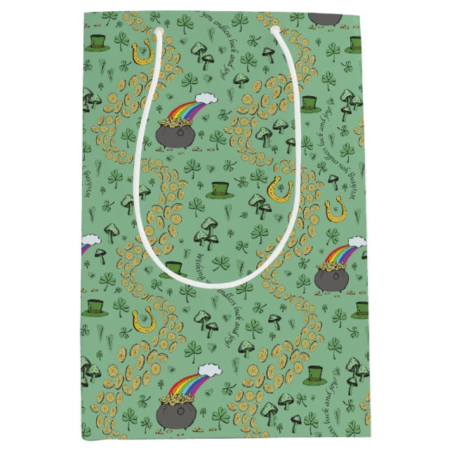 Fun St Patricks Day Green Kleeblatt Leprechaun Luc Mittlere Geschenktüte (Vorderseite)