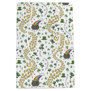 Fun St Patricks Day Green Kleeblatt Leprechaun Luc Mittlere Geschenktüte