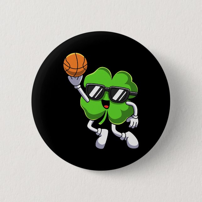 Fun St Patricks Day Kleeblatt Basketball Bo Button (Vorderseite)