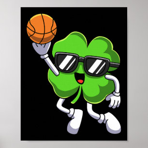 Fun St Patricks Day Kleeblatt Basketball Bo Poster