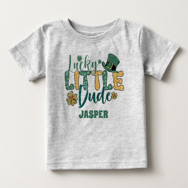 Fun St Patricks Day Lucky Typ Glitzer Grüner Text Baby T-shirt (Vorderseite)