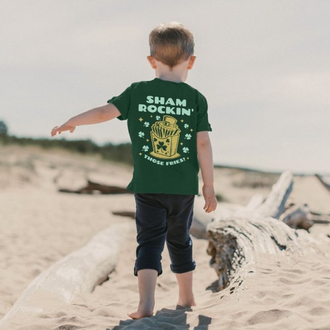 Fun St. Patrick's Day Shamrockin' Diese Fries T-Shirt (Back Design and Front Pocket )