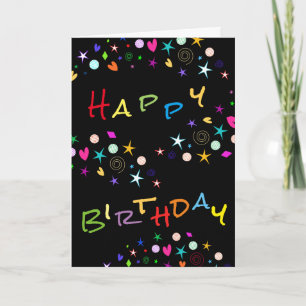 Fun Stars on Hearts on Black Birthday Gruß Karte