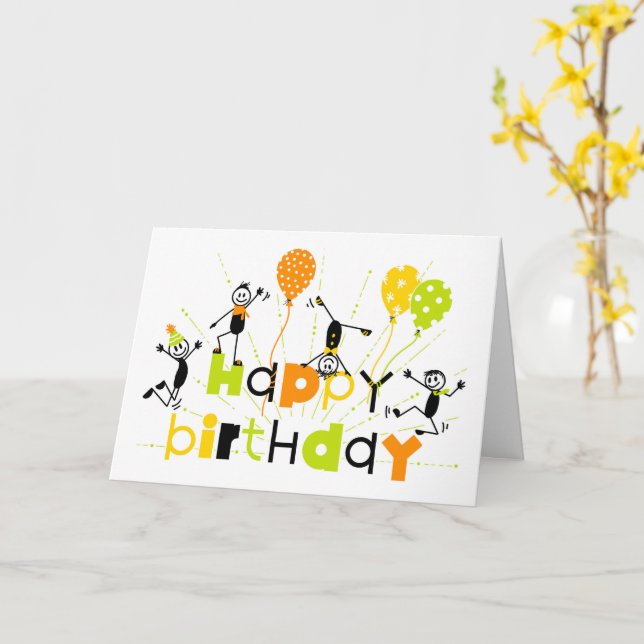 Fun Stick Men Geburtstagskarte Karte (Gelbe Blume)