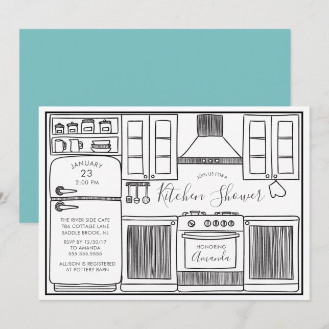 Fun Stock die Küchendusche Einladungen (Vorne/Hinten)