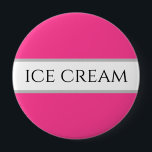 Fun Strawberry ICE CREAM Pink White Stripes Button<br><div class="desc">Das Design ist sehr angenehm und bietet einen modernen,  schwarzen Schriftart in einem breiten Streifen in der Mitte,  der mit pinstripes auf einem hellrosa Hintergrund hervorgehoben wurde. ICE CREAM wurde im Design geschrieben. Der Text kann personalisiert sein.</div>