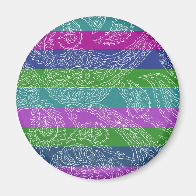 Fun Striped Paisley Print Summer Girly Muster Magnet (Vorne)