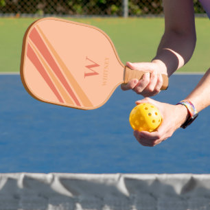 Fun Stripes Monogramm Name Peach Orange Pickleball Schläger