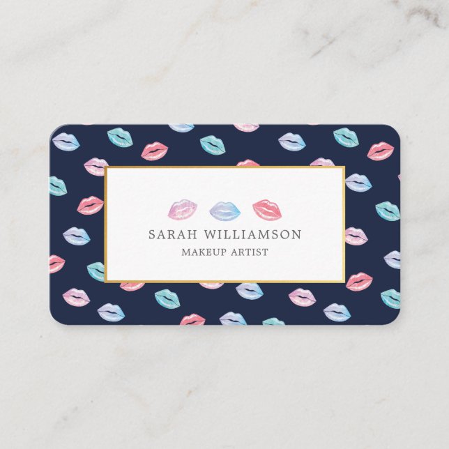 Fun Styalsih Watercolor Kiss Me Lips Muster Visitenkarte (Vorderseite)