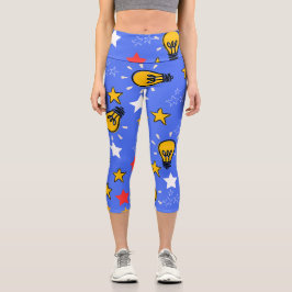 Fun Style vibranding Blue Black Ground Stars Capri Leggings