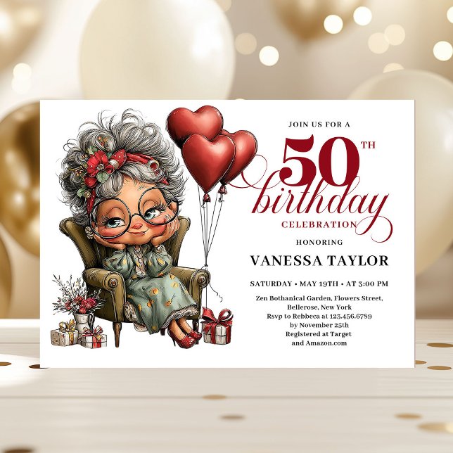 Fun stylish 50th birthday woman quirky invite einladung (Fun stylish 50th birthday woman quirky invite)