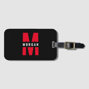 Fun Stylish Monogram Name Initial Schwarz-weiß Red Gepäckanhänger