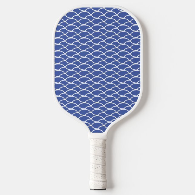 Fun Summer Blue White Creving Waves Muster Pickleball Schläger (Vorderseite)