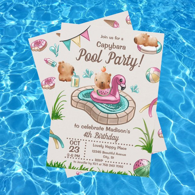 Fun Summer Capybara Pool Party Einladung (Von Creator hochgeladen)