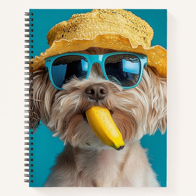 Fun Summer Dog with Banana Notebook Notizbuch (Vorderseite)