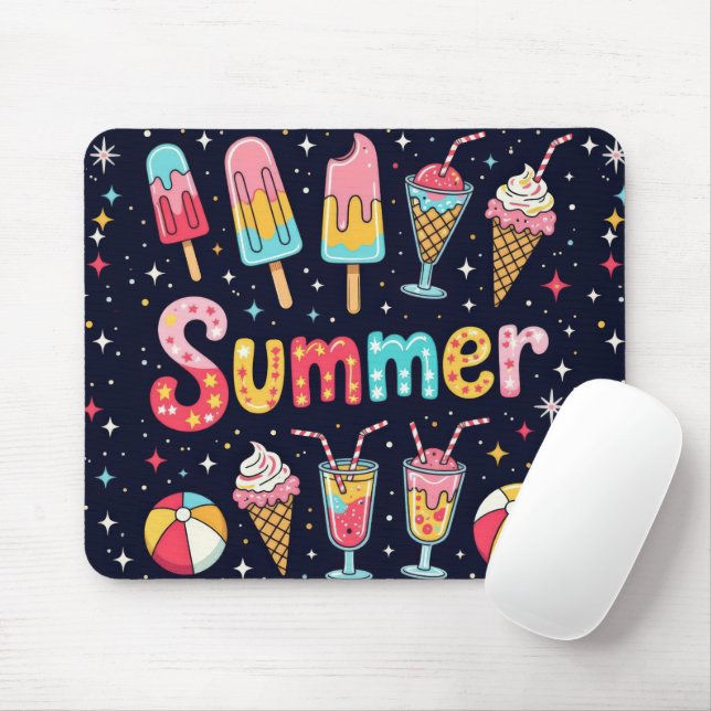 Fun Summer Graphics On Black Mousepad (Mit Mouse)