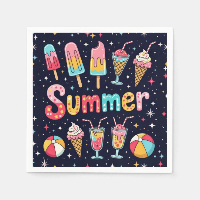 Fun Summer Graphics On Black Serviette (Vorderseite)