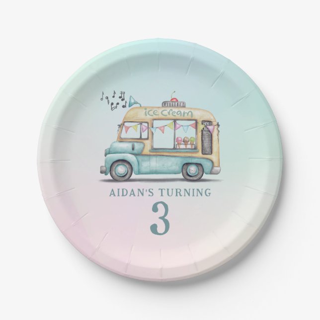 Fun Summer Ice Cream Truck Birthday Party Plate Pappteller (Vorderseite)