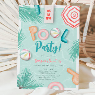 Fun Summer Pool Party Skript Aquarell Sweet 16 Einladung