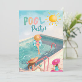 Fun Summer Pool Party Wasserfarbe Süß 16 Einladung