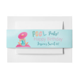 Fun Summer Pool Party Wasserfarbe Süß 16 Einladungsbanderole