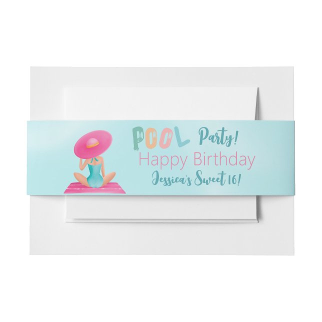 Fun Summer Pool Party Wasserfarbe Süß 16 Einladungsbanderole (Vorderseite Beispiel)