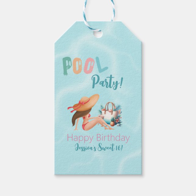 Fun Summer Pool Party Wasserfarbe Süß 16 Geschenkanhänger (Vorderseite)