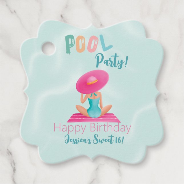 Fun Summer Pool Party Wasserfarbe Süß 16 Geschenkanhänger (Vorderseite)