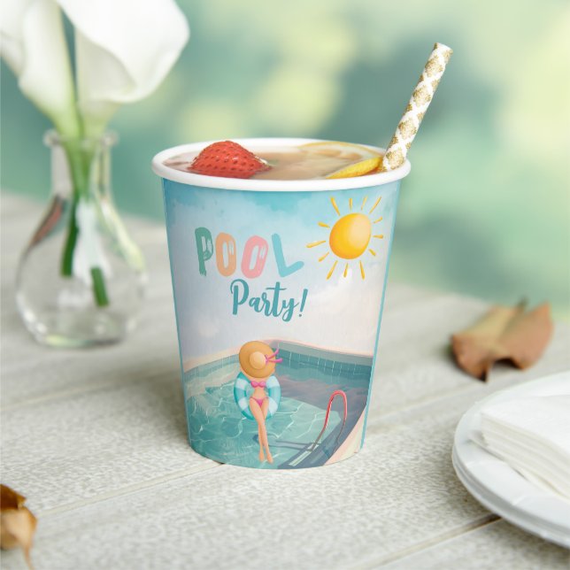 Fun Summer Pool Party Wasserfarbe Süß 16 Pappbecher (In Situ)