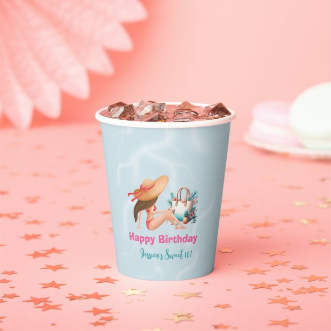 Fun Summer Pool Party Wasserfarbe Süß 16 Pappbecher (Insitu)