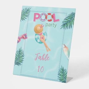 Fun Summer Pool Party Wasserfarbe Süß 16 Sockelschild