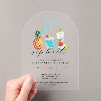 Fun Summer Sip Back Cocktails 30. Geburtstag Party Acryleinladungen
