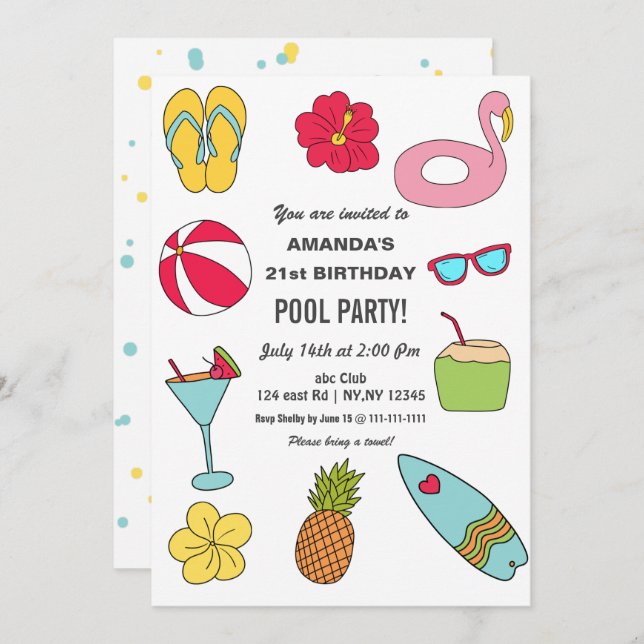 Fun Summer Swimming Pool Party Geburtstag Einladung (Vorne/Hinten)