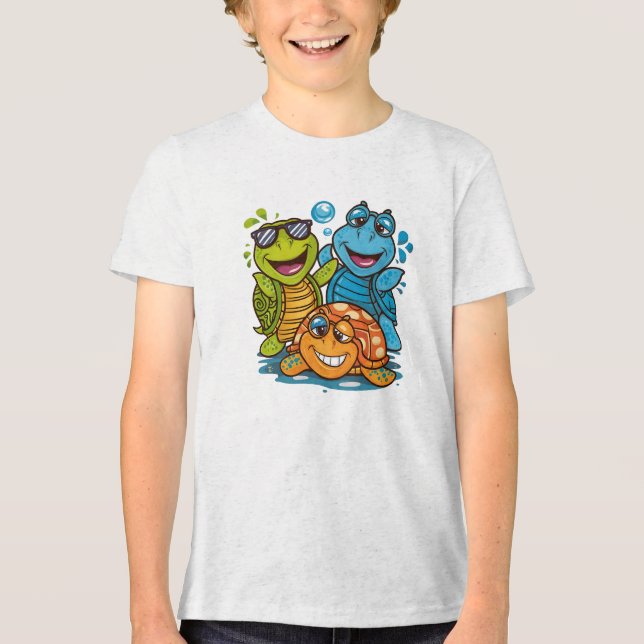 Fun Summer Turtles Squad Kids Beach Design Tri-Blend Shirt (Vorderseite)