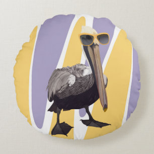 Fun Summer Vibes Pelican Bird Rundes Kissen