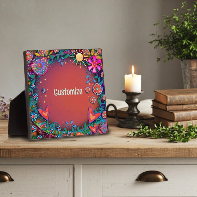 Fun Sunshine Bloral Heart Whimsical Personalisiert Fotoplatte (Von Creator hochgeladen)