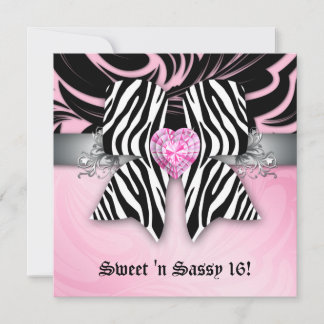 Fun Sweet 16 Party laden Zebra Bow Pink Silver ein Einladung