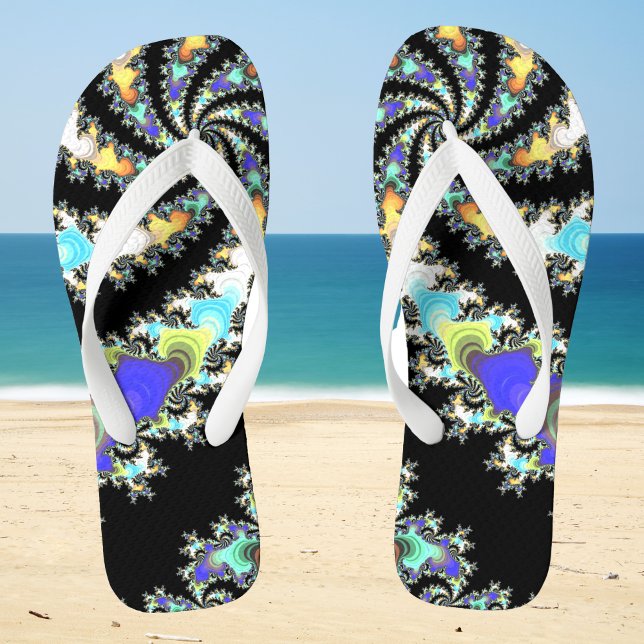 Fun Swirled Fraktal Black und Multicolor Geeky Flip Flops (Von Creator hochgeladen)