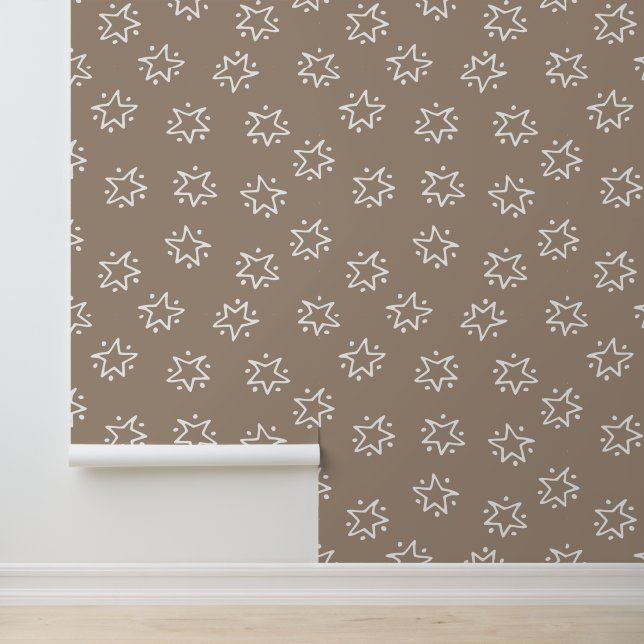 Fun Tan & White Abstrakt Star mit Punktmuster Tapete (Anwendung)