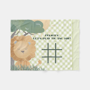 Fun Tic Tac Toe Game Gingham Name Boho Lion Fleecedecke