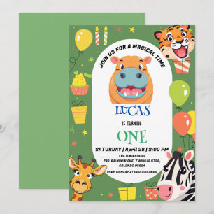 Fun tiger Zebra Hippo Safari Zoo Wild Geburtstag Save The Date