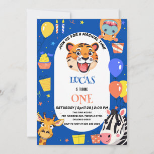 Fun tiger Zebra Hippo Safari Zoo Wild Geburtstag Save The Date