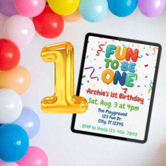 Fun to be One, Colorful Confetti 1st Birthday Einladung