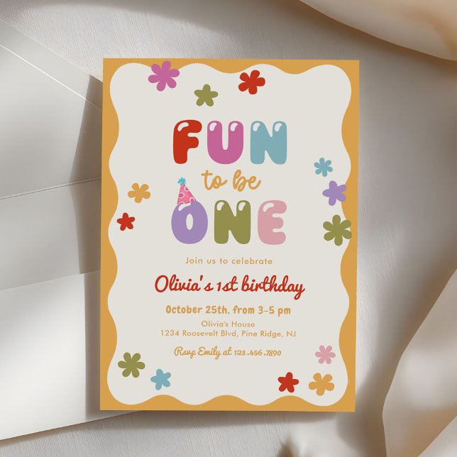 Fun to Be One Daisy Colorful 1st Birthday Einladung (Von Creator hochgeladen)