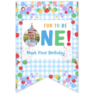 Fun to Be One Photo First Birthday bunting banner