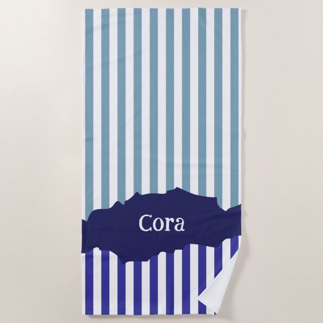 Fun Torn Stripes Blue Layered Name Beach Handtuch (Vorderseite)