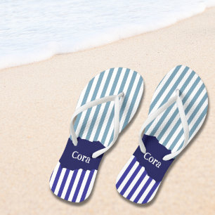 Fun Torn Stripes Blue Layered Name Flip Flops