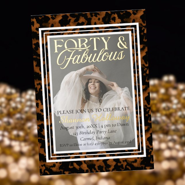 Fun Tortoise Shell Birthday Forty and Fabulous Folieneinladung (This Fun Tortoise Shell Birthday Forty and Fabulous birthday invitation is fun for all!)