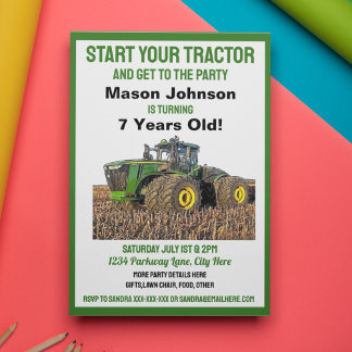 Fun Traktor Geburtstags Kinderfarm Ausrüstung gelb Einladung